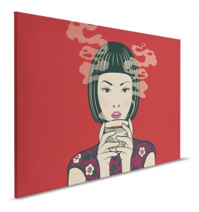 Obraz na plátně Walls by Patel 2 – Stylizovaný portrét ženy s čajem v orientálním stylu