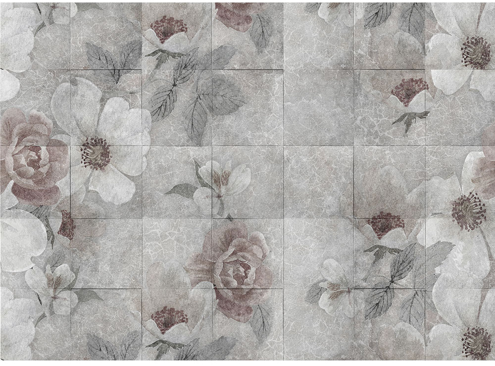 Samolepící kuchyňský panel Květy šedá