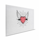 Obraz na plátně s červeným srdcem s křídly a šípem na světlém pozadí