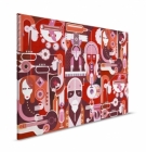 Obraz na plátně s moderní hudební ilustrací plnou postav a hudebních nástrojů